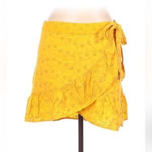Pimkie Collection yellow eyelet ruffle hem wrap skirt, size 42 or med